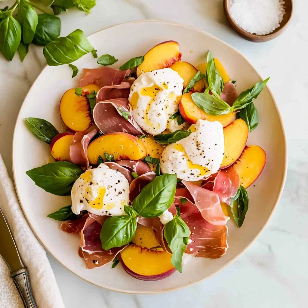 Peach Burrata Salad with Cchicken hampagne Vinaigrette