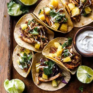 Slow Cooker Braised Hawaiian Pineapple Chicken Tacos