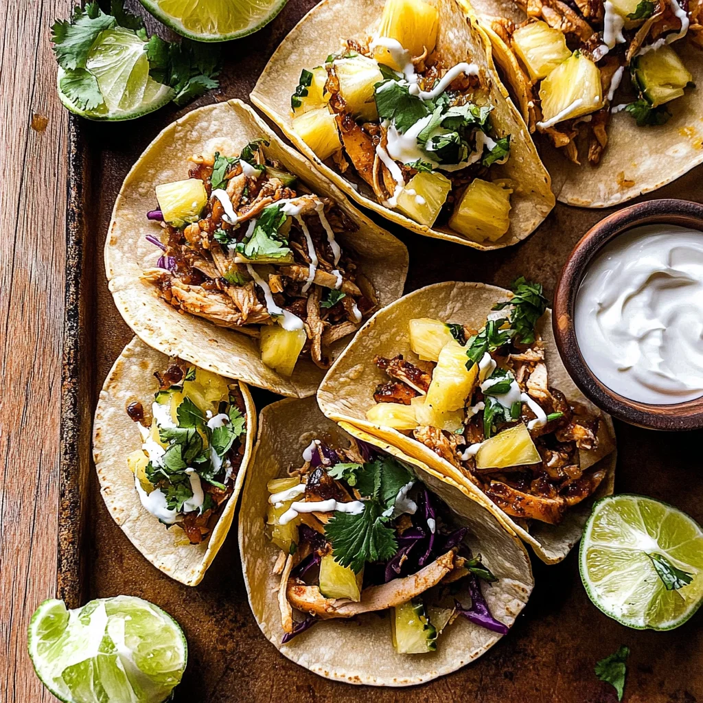 Slow Cooker Braised Hawaiian Pineapple Chicken Tacos