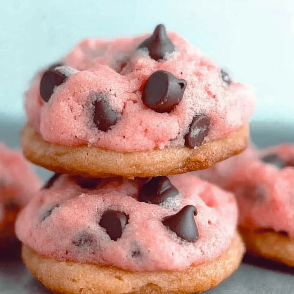 Strawberry Cake Mix Cookies with Chocolate Chips