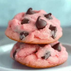 Strawberry Cake Mix Cookies with Chocolate Chips