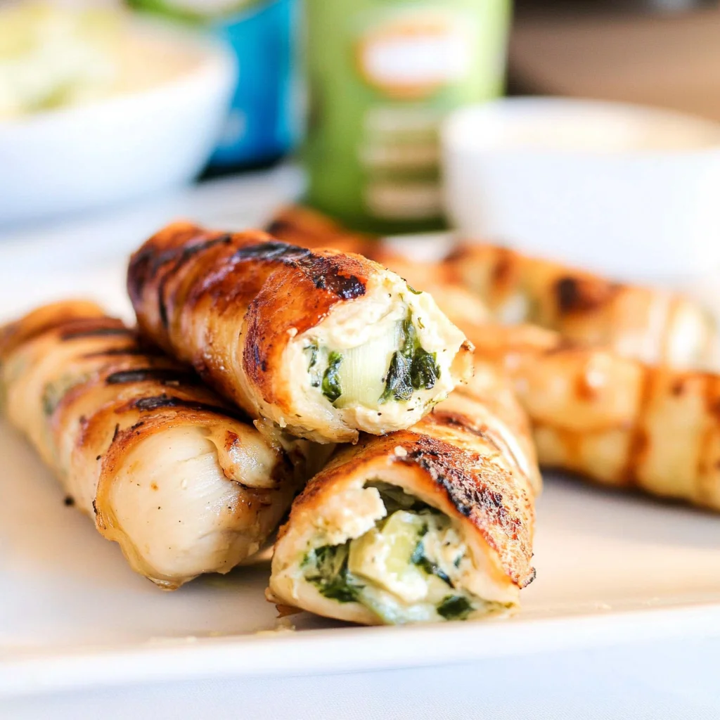 Artichoke Dip Stuffed Grilled Turkey Roll Ups