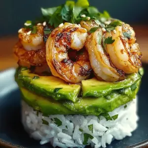 Honey Lime Shrimp & Avocado Rice Stack Recipe