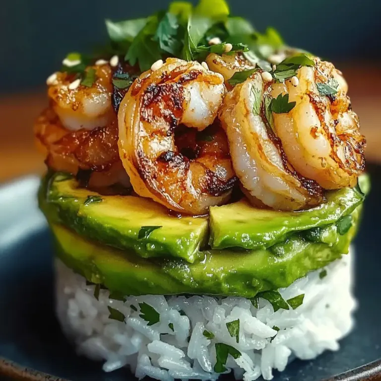 Honey Lime Shrimp & Avocado Rice Stack Recipe