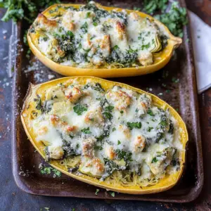 Spinach Artichoke Spaghetti Squash with Chicken