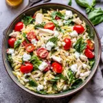 Spinach Orzo Chicken Salad with Goat Cheese