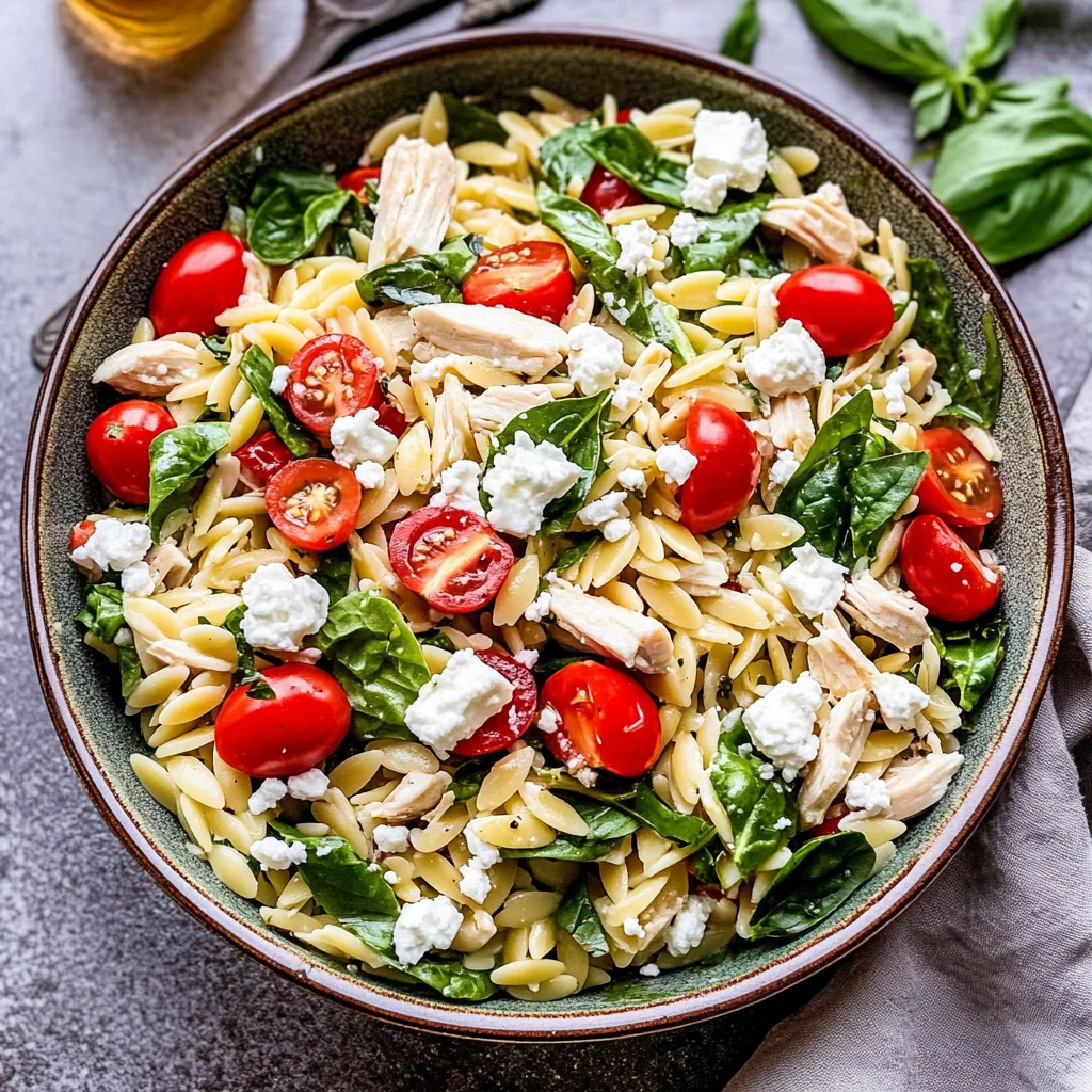 Spinach Orzo Chicken Salad with Goat Cheese