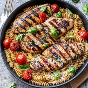 Tomato Basil Pasta with Balsamic Grilled Chicken