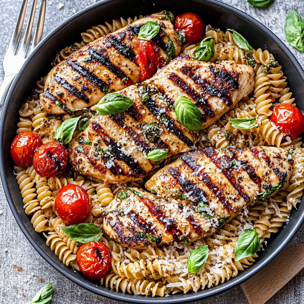 Tomato Basil Pasta with Balsamic Grilled Chicken