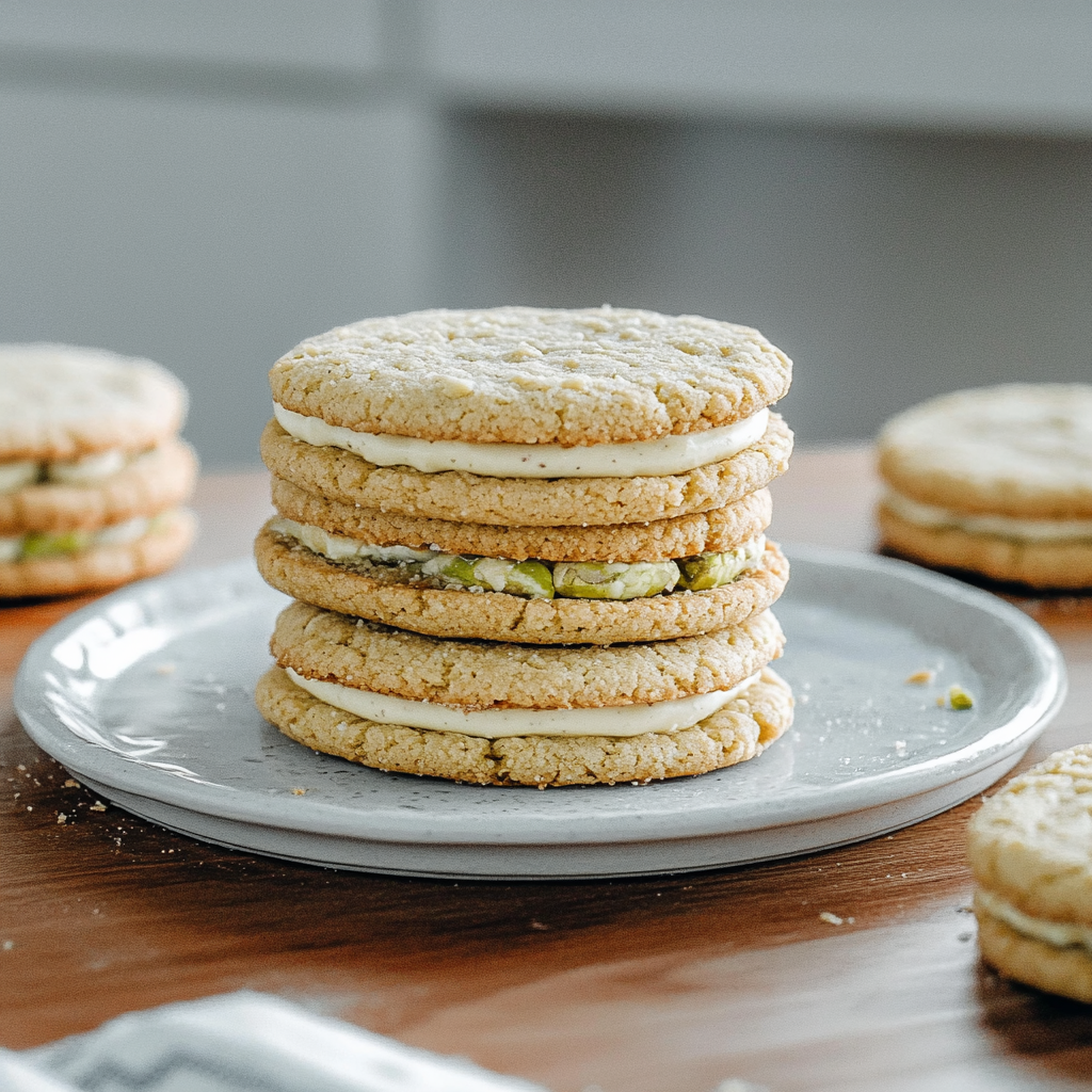 Pistachio Sandwich Cookies with White Chocolate
