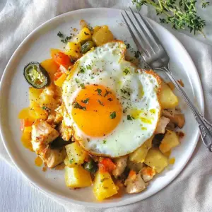 Chicken and Eggs Hash, Southwestern Style