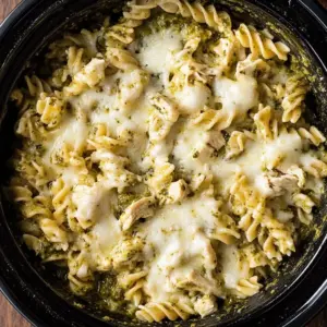 Slow Cooker Pesto Mozzarella Pasta