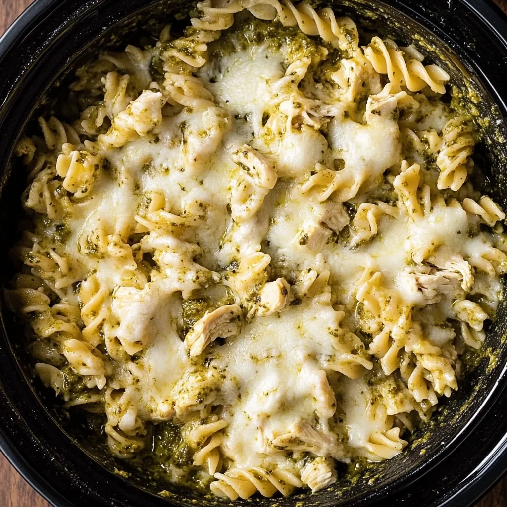 Slow Cooker Pesto Mozzarella Pasta